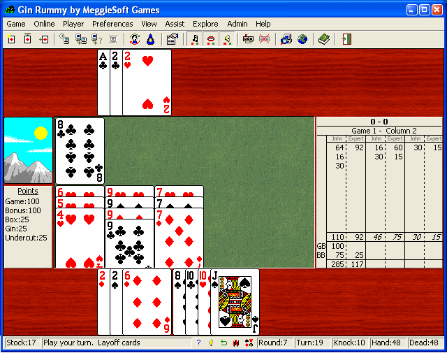 Play online or against computer opponents. (Standard/Hollywood/Oklahoma rules).