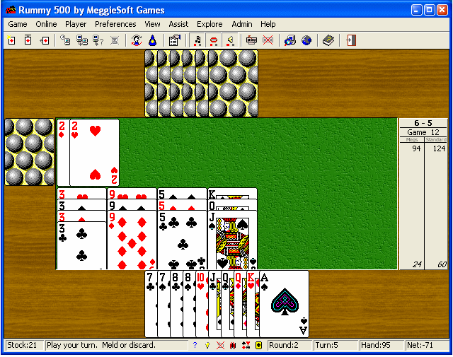 Play Rummy 500 against an online opponent or against your computer.